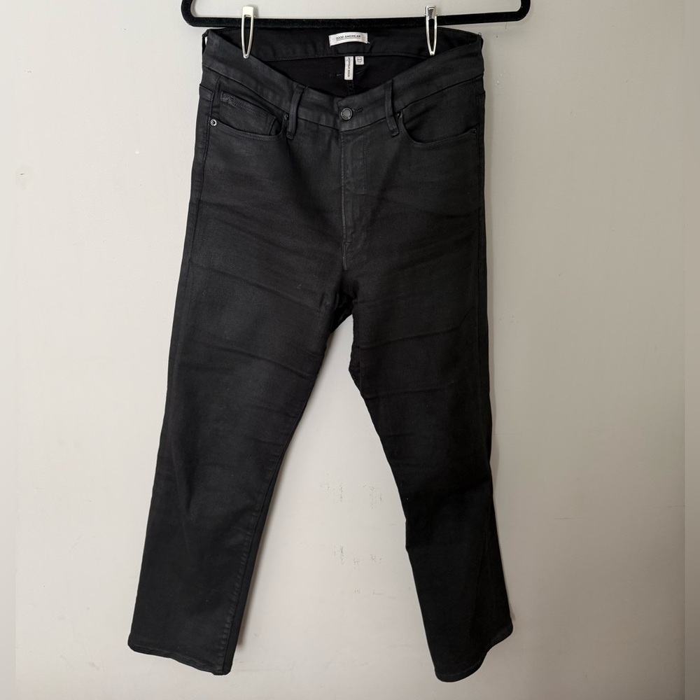 GOOD AMERICAN- Good Straight Coated Jeans- Black- size 30